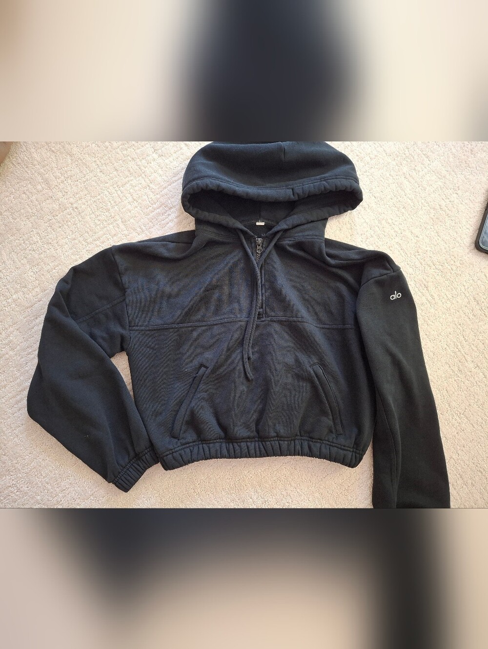 ALO Yoga Black Half-Zip Stadium Hoodie Sweatshirt